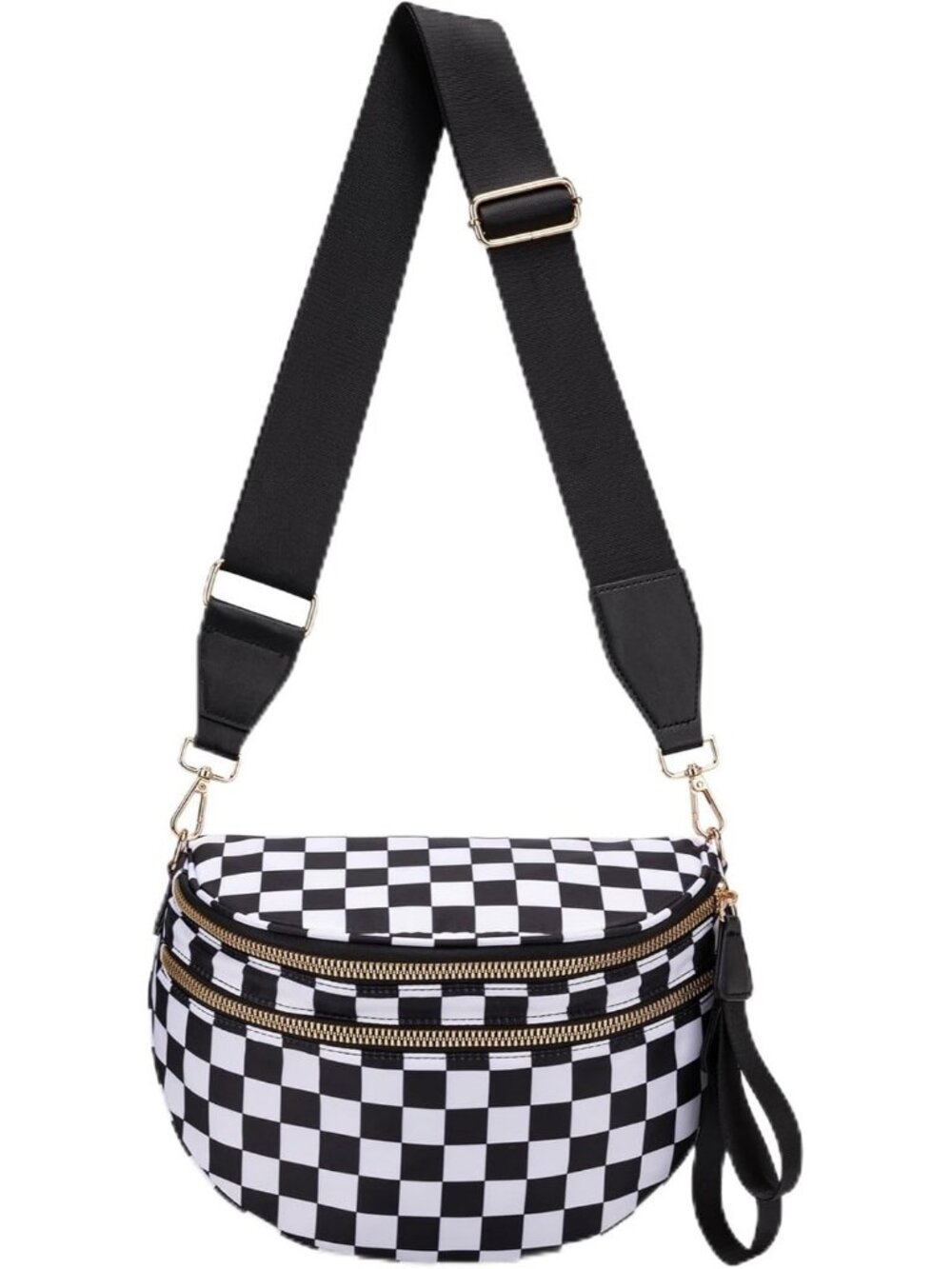 Women's White Black Pure Color Checkered Nylon Fanny Pack Travel Crossbody Bag